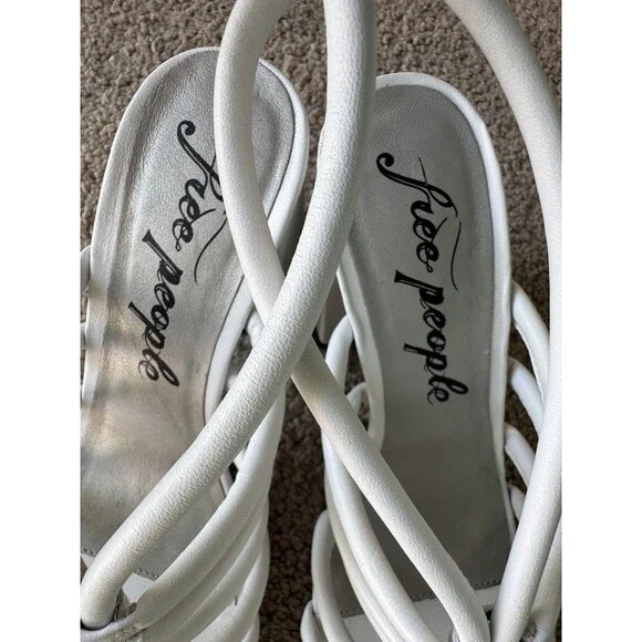 Free People Collette Strappy Heel White Block Sandal Square Toe Size 7 - Picture 4 of 9